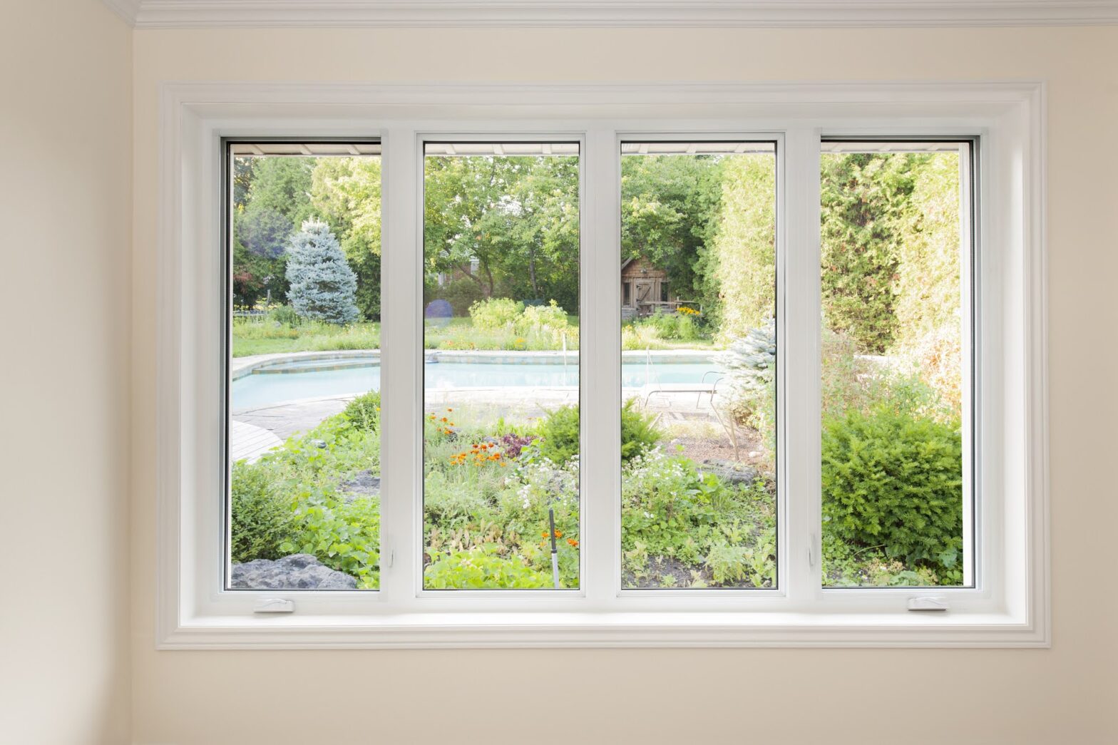 Window with view of summer backyard